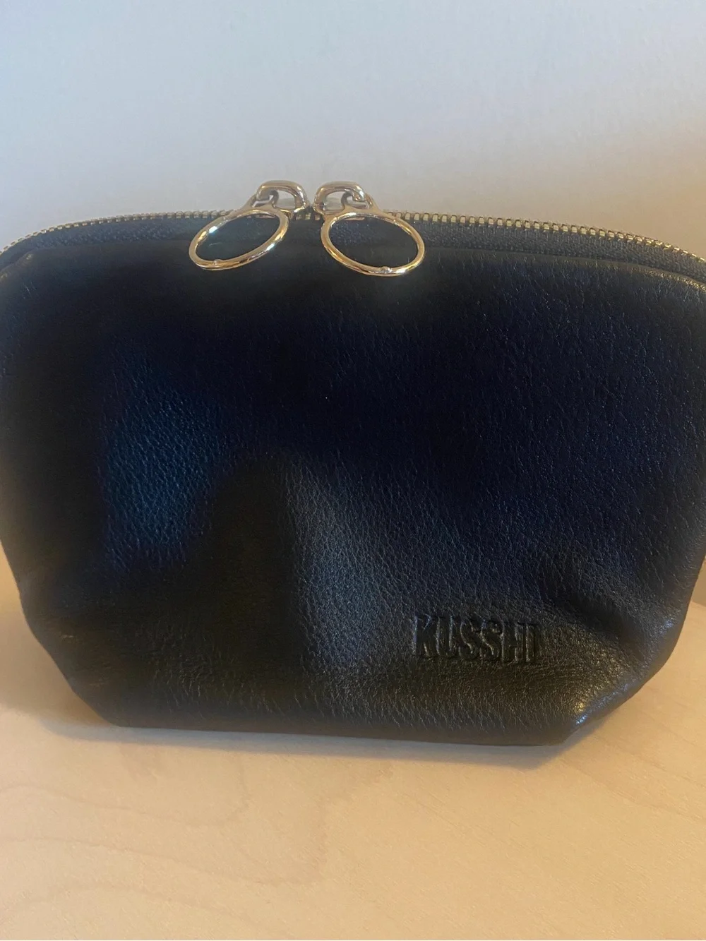 Kusshi Black Leather Everyday Makeup Bag